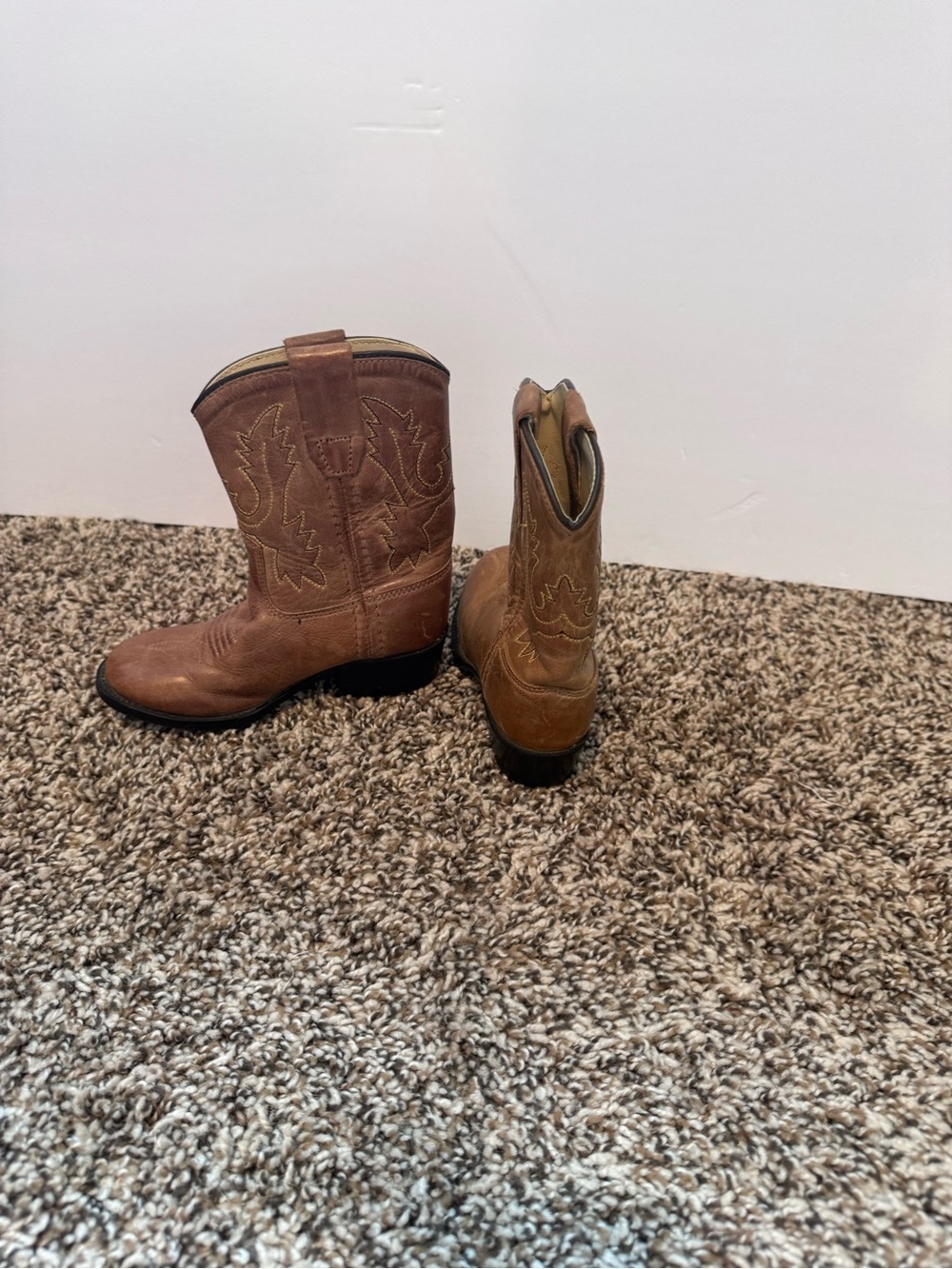 Old West Tan/Brown Toddler Western Cowboy Pull-On Boots. Leather Upper